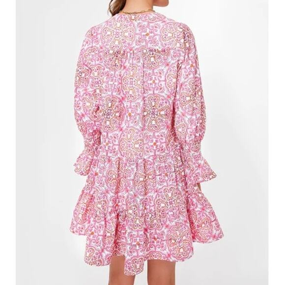 TUCKERNUCK Pomander Place Kenzo Mini Dress Pink Orange Block Print Women's S - Picture 4 of 15